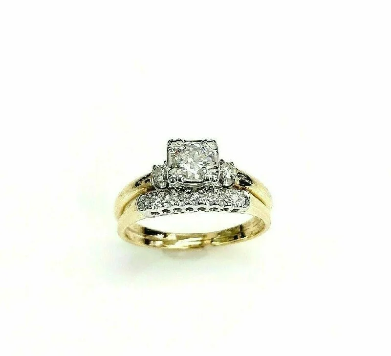 unique engagement ring for women -Antique 0.64 Carat t.w. Old Euro Diamond Wedding/Engagement Set 14K Gold 1950's