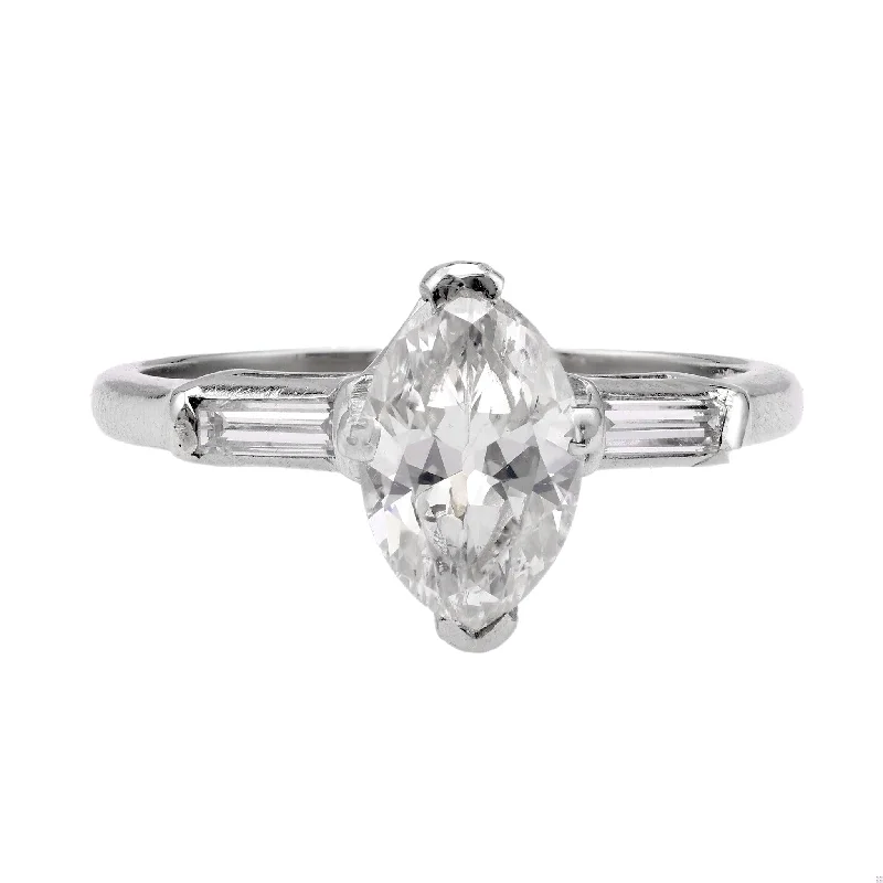 heart-shaped engagement ring for women -Art Deco GIA 1.04 Carat Marquise Cut Diamond Platinum Ring