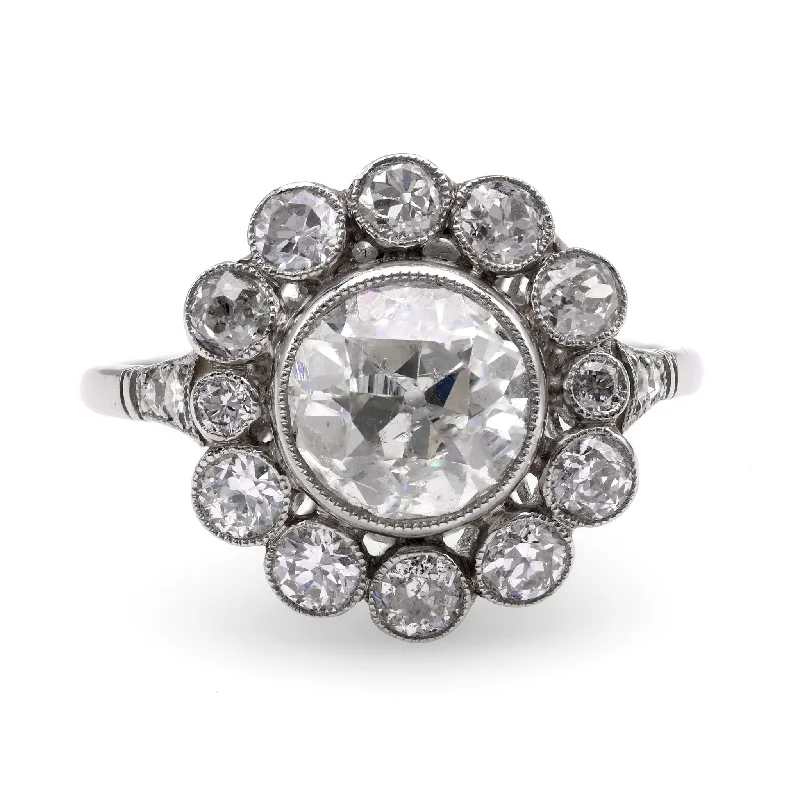 men's ceramic ring -Art Deco Inspired Diamond Platinum Cluster Ring