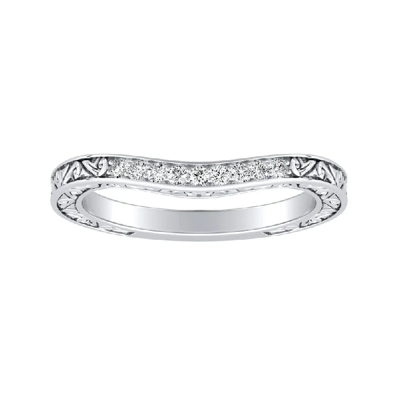 jade ring for women -Auriya 0.07ctw Vintage Curved Diamond Wedding Band Platinum