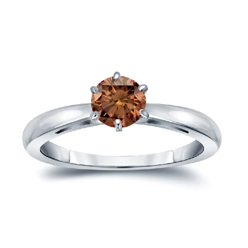 personalized promise ring for couples -Auriya 1/4ctw 6 Prong Round Solitaire Brown Diamond Ring 14k Gold