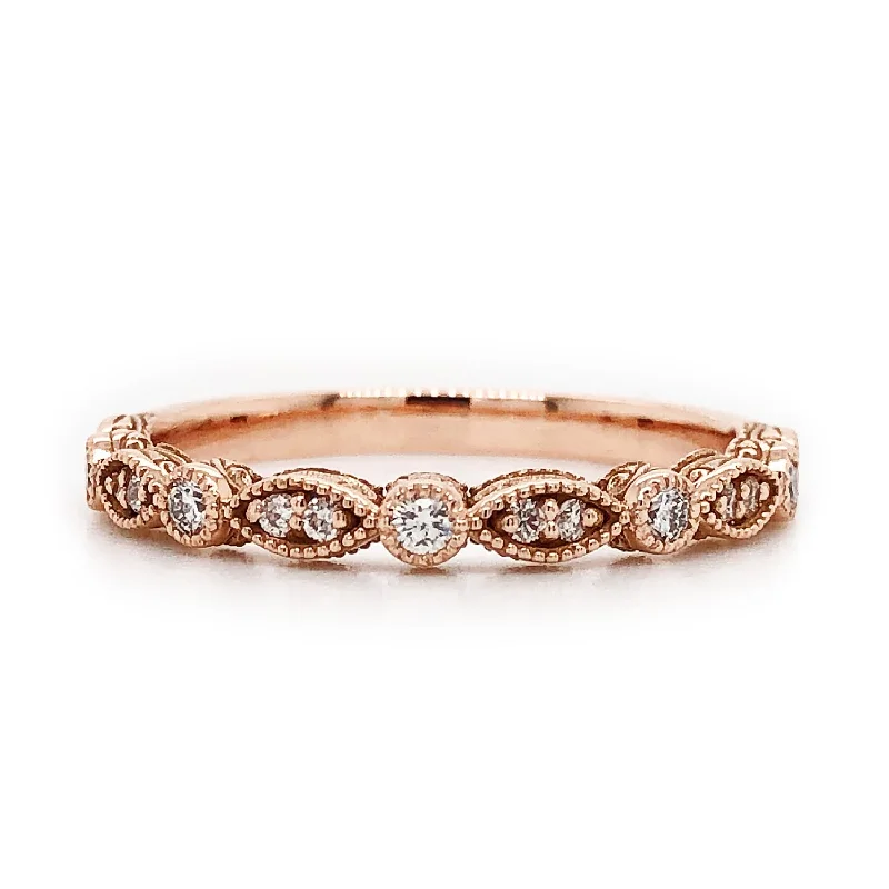 men’s rose gold ring -Auriya 1/8ctw Vintage Diamond Wedding Band 14k Gold Stackable