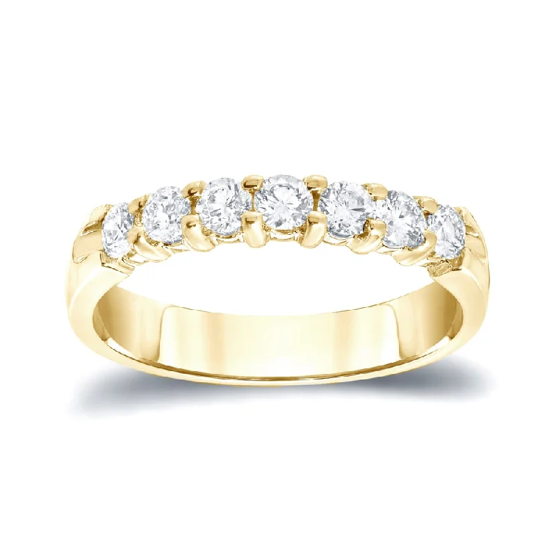 men’s titanium ring -Auriya 14k Gold 1CTW Round Diamond Wedding Band