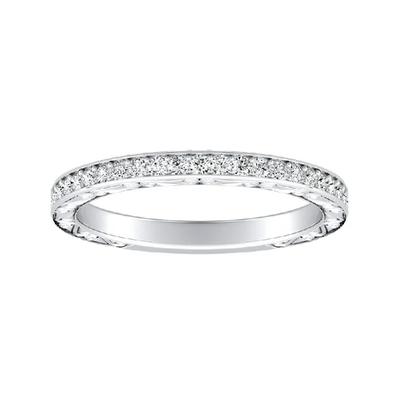 floral wedding band for women -Auriya Platinum 1/3ct TDW Side Scroll Diamond Wedding Band