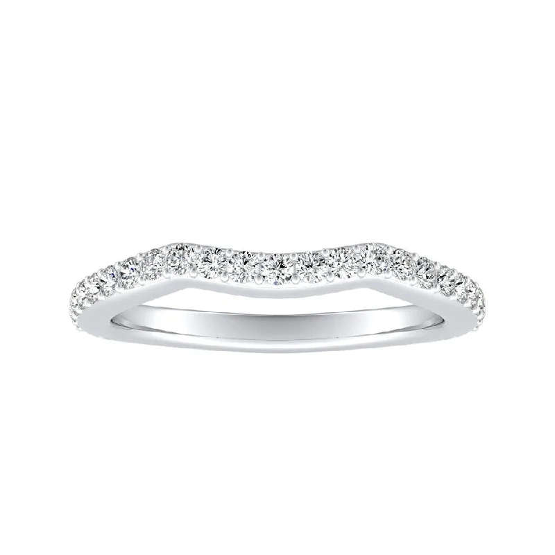 stackable gold rings for women -Auriya Platinum 1/3ctw Curved Diamond Wedding Band