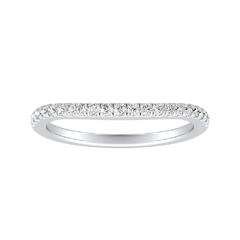 simple silver band ring for women -Auriya Platinum 1/6ctw Curved Diamond Wedding Band