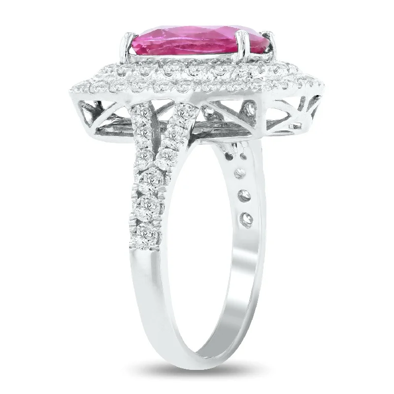 silver engagement ring for women -Auriya Platinum 3ct Purple Pink Sapphire and 1 1/2ct TDW Diamond Ring