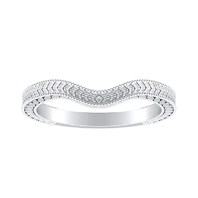 wedding ring set for couples -Auriya Platinum Curved Vintage Wedding Band