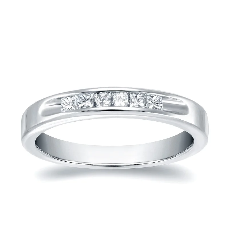 antique engagement ring for women -Auriya Princess-Cut Diamond Wedding Band 1/4ct TW 18k White Gold