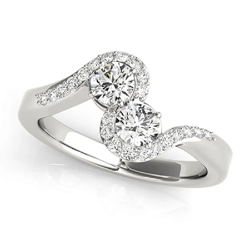 white gold engagement ring for women -Auriya Round 2-Stone Diamond Ring 1ct TDW 14k White Gold