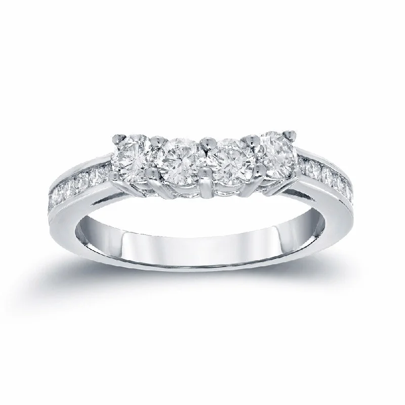 floral engagement ring for women -Auriya Round Diamond Wedding Band 7/8ct TDW 14k White Gold