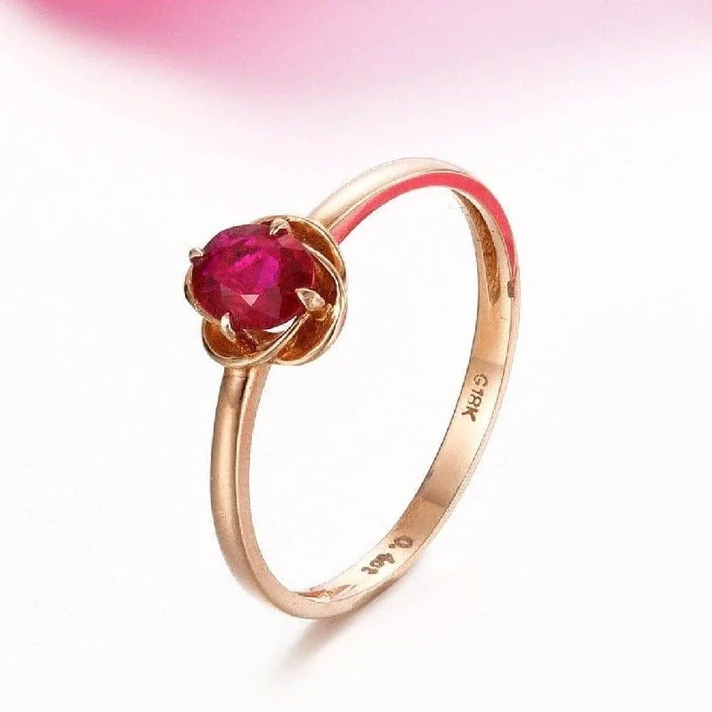 minimalist wedding ring for women -Baikalla™ 18k Rose Gold & Natural A 2/5 Ruby Ring with Diamonds