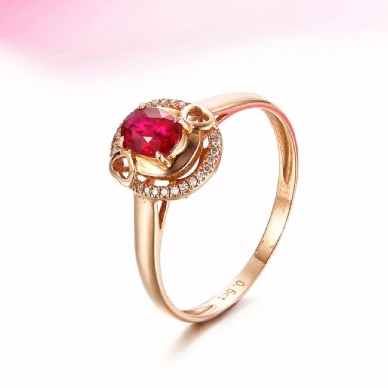 sapphire wedding ring for women -Baikalla™ 18k Rose Gold & Natural A Ruby (1/2 ct ) Ring With Diamonds