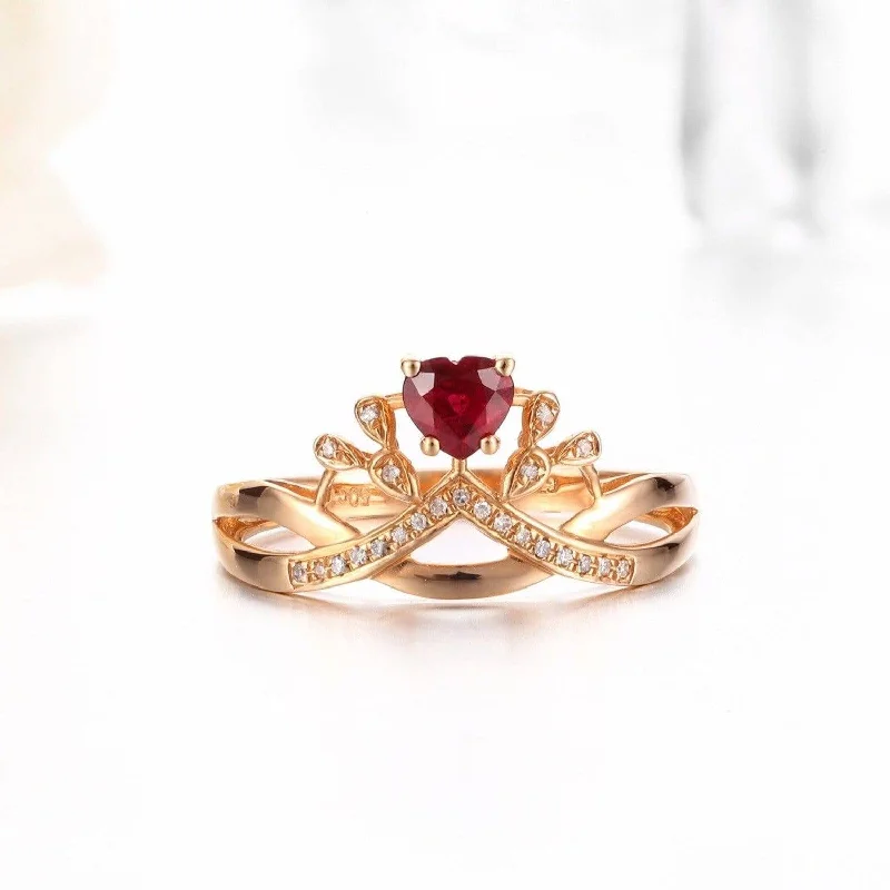 jade ring for women -Baikalla™  18k Rose Gold & Natural A Ruby ( 1/2 ct ) Ring With Diamonds