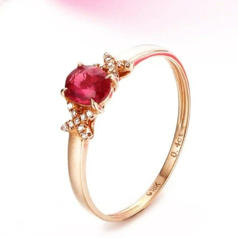 eternity diamond ring for women -Baikalla™ 18k Rose Gold & Natural A Ruby ( 2/5 ct )Ring With Diamonds