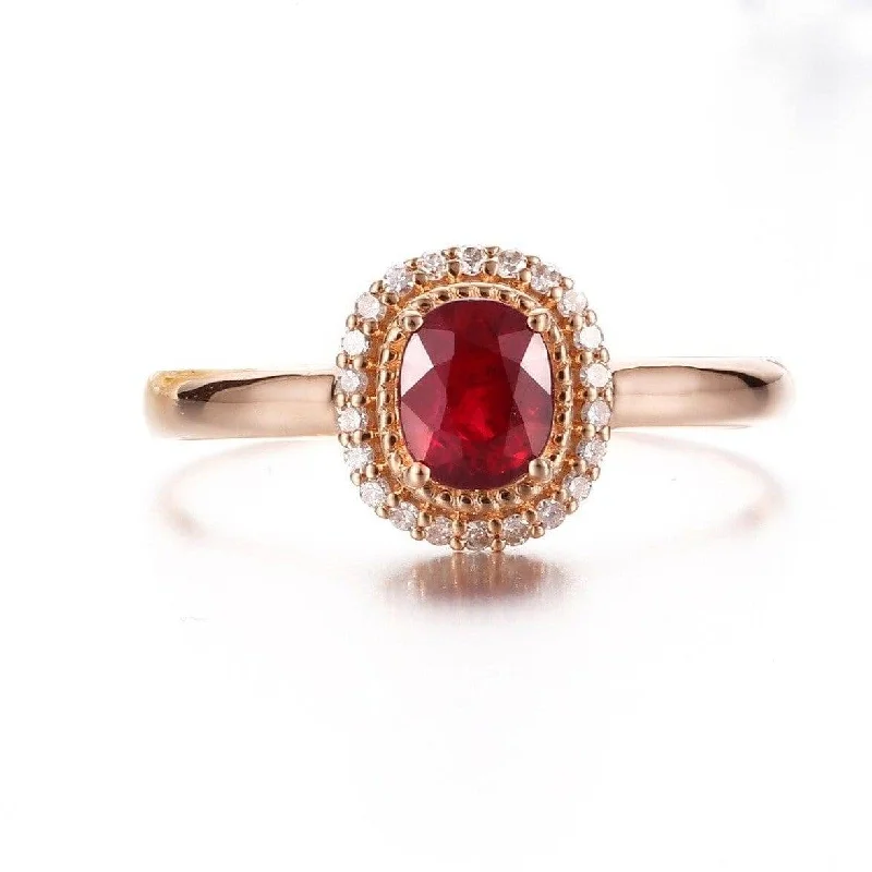 custom wedding band for men -Baikalla™  18k Rose Gold & Natural Ruby Ring (0.52 ct ) with Diamonds