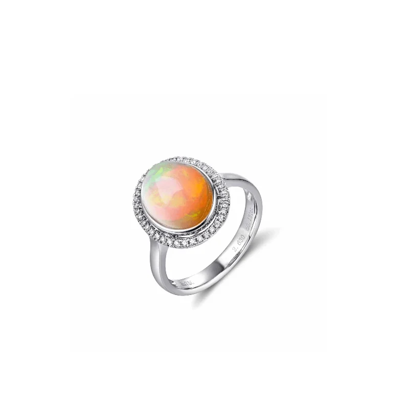 wedding ring with diamond accents -Baikalla™ "Alice" 18k Gold Oval Ethiopian Opal Ring w/Diamonds