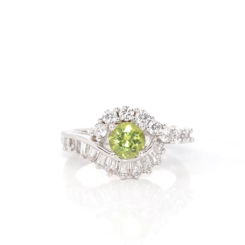 stackable gold rings for women -Baikalla™ Gemstone Collection Sterling Silver Genuine Peridot & CZ Vintage Ring