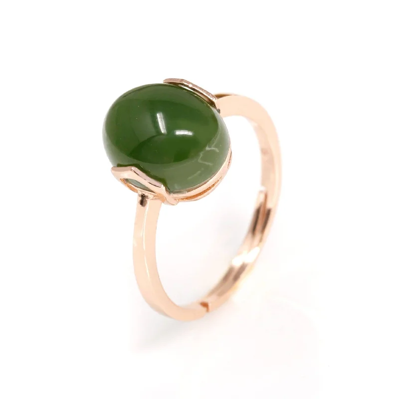 halo engagement ring for women -Baikalla™ "Lucky Jade" Rose Gold Plated Sterling Silver Nephrite Green Jade Ring