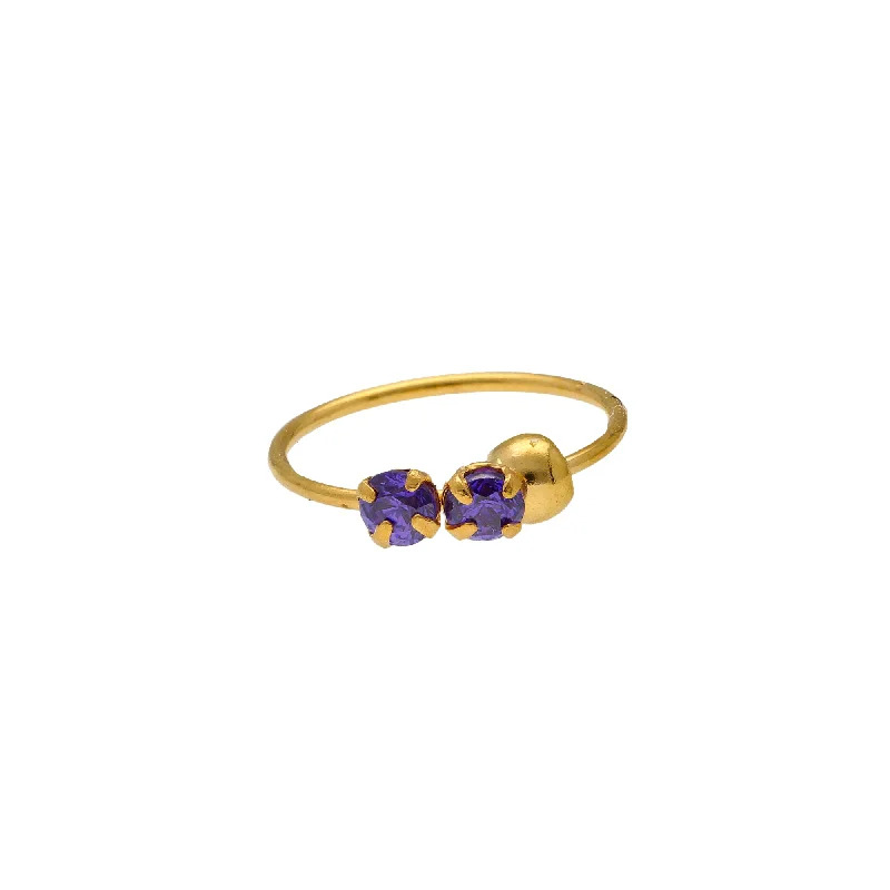 men's wedding ring with engraving -Blue CZ Stone Nose Ring in 22K Yellow Gold (0.2gm)