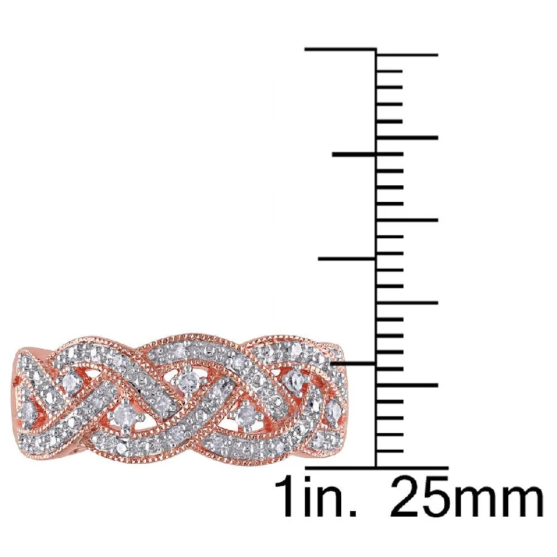 oval diamond ring for women -Braided 1/8ct TDW Diamond Ring in Rose Plated Sterling Silver by Miadora