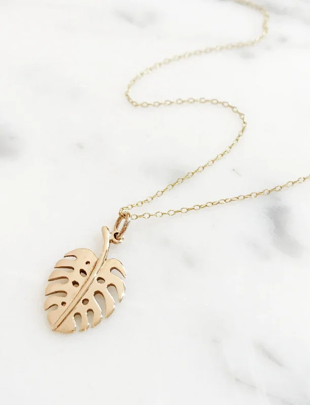 unique initial pendant necklace for women -Bronze Monstera Leaf Necklace