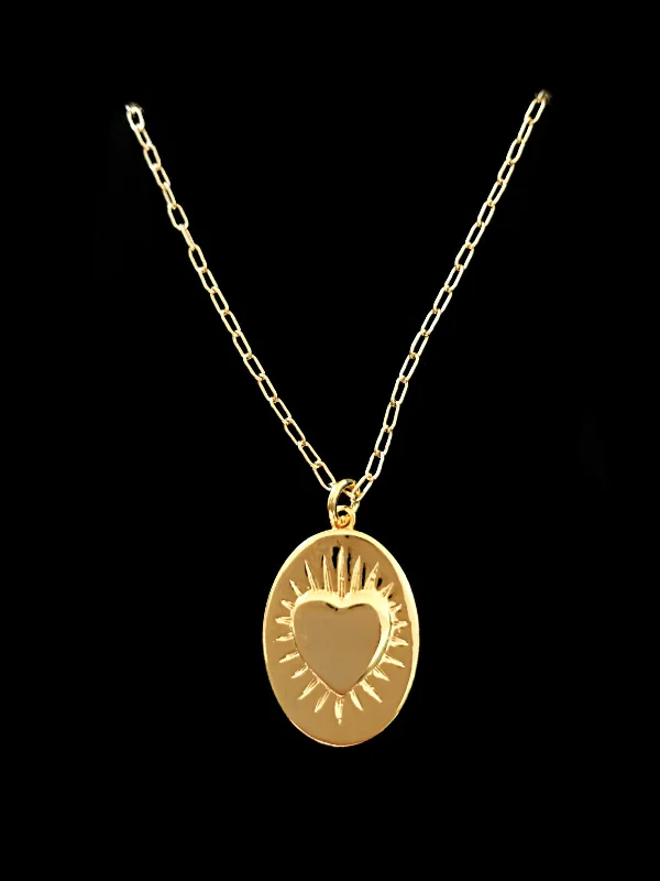 engraved family name necklace for women -Bursting Heart Medallion Necklace