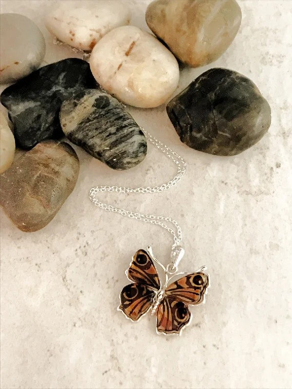 statement heart necklace for women -Carved Amber Butterfly Necklace