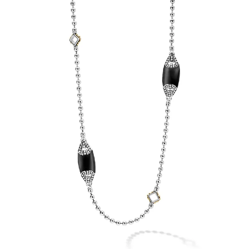 silver name necklace for women -Caviar Color Six Station Onyx Necklace