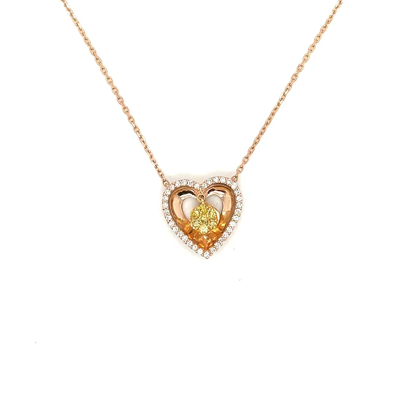 personalized pendant necklace for women -Rose Gold Yellow and White Diamond Heart Necklace