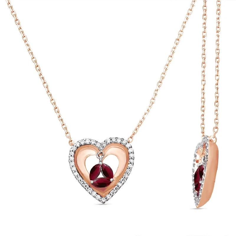 elegant gemstone necklace for weddings -Rose Gold Ruby and Diamond Heart Necklace