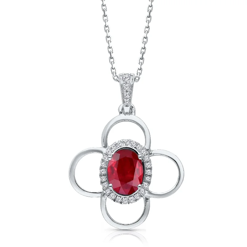 sapphire pendant necklace for women -White Gold Ruby & Diamond Heirloom Necklace