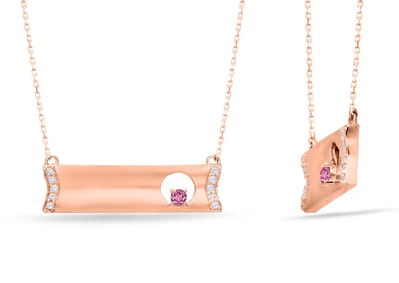 geometric pendant necklace for men -Rose Gold Pink Sapphire & Diamond INFINITE Name Plate Necklace