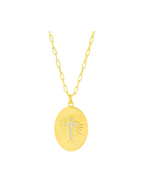 long gold chain necklace for women -CZ Cross Medallion Necklace