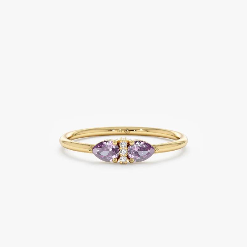 simple silver band ring for women -Diamond and Amethyst Art Deco Ring, Miranda