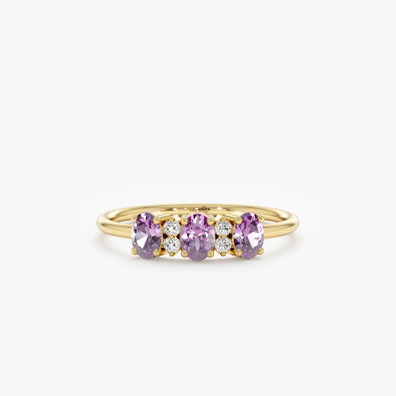 adjustable gemstone ring for women -Diamond and Oval Amethyst Ring, Blair