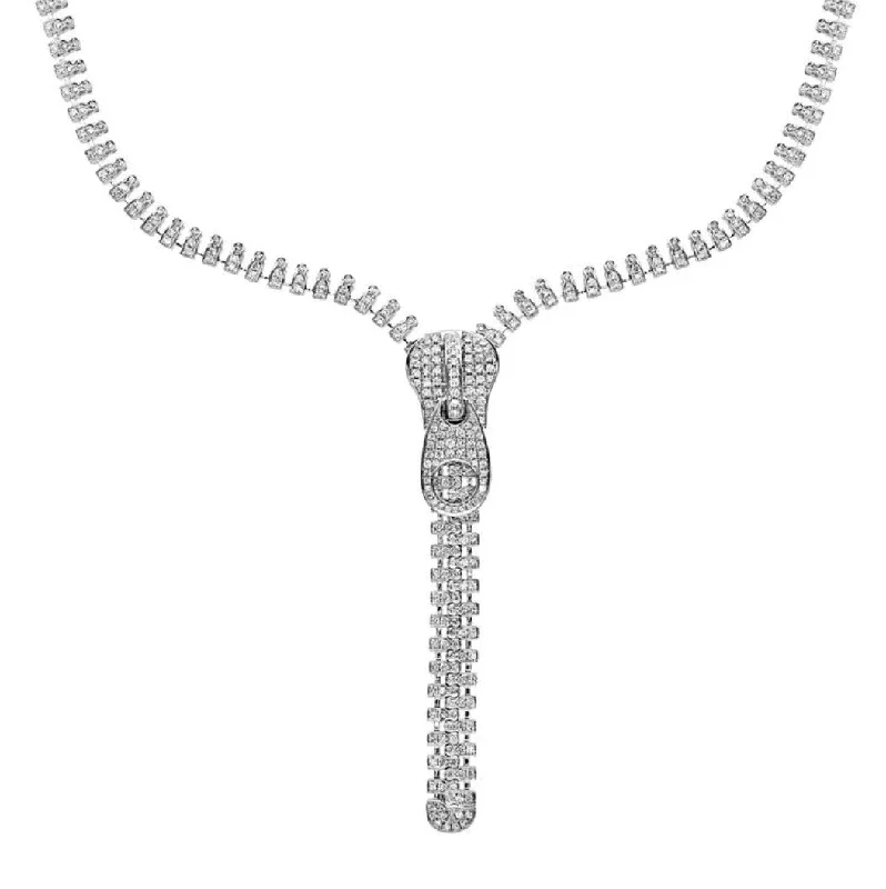 star charm necklace for women -Diamond Zipper Lariat Necklace in 18K White Gold