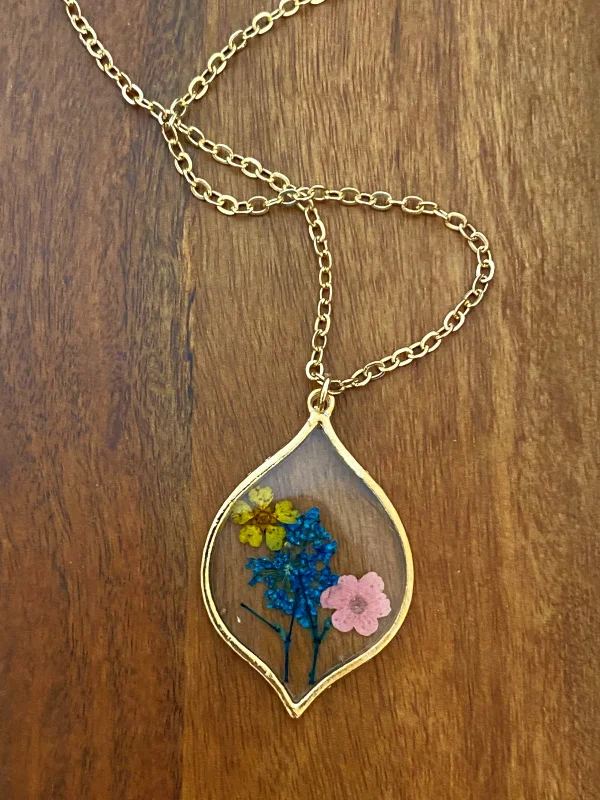 opal pendant necklace for women -Marquise Pressed Flower Necklace