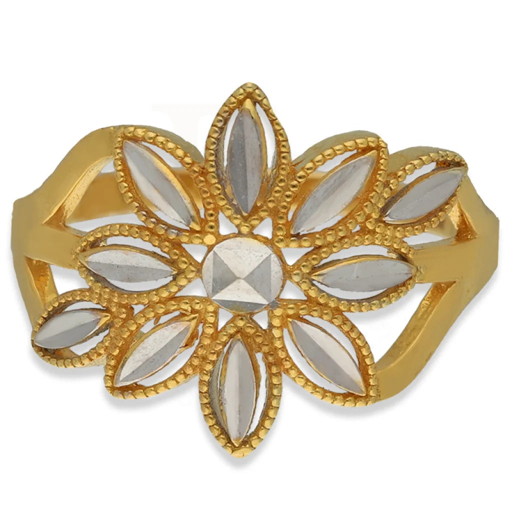 two-tone engagement ring for women -Dual Tone Gold Flower Ring 22KT - FKJRN22K3873