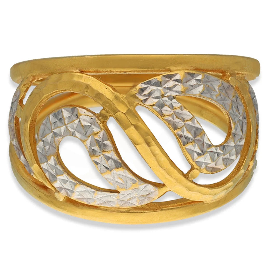 men’s gold signet ring -Dual Tone Gold Leaf Shaped Ring 22KT - FKJRN22K3870