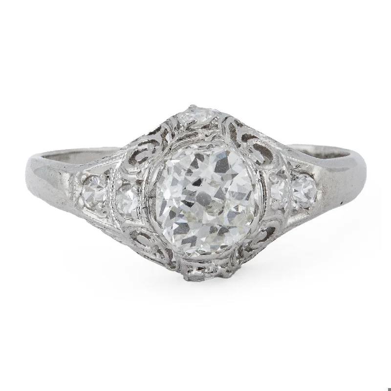 floral wedding band for women -Edwardian 0.65 Carat Old Mine Cut Diamond Platinum Ring