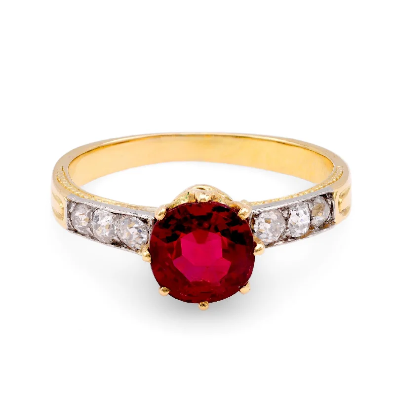 pink sapphire ring for women -Edwardian Spinel Diamond 18K Yellow Gold Ring