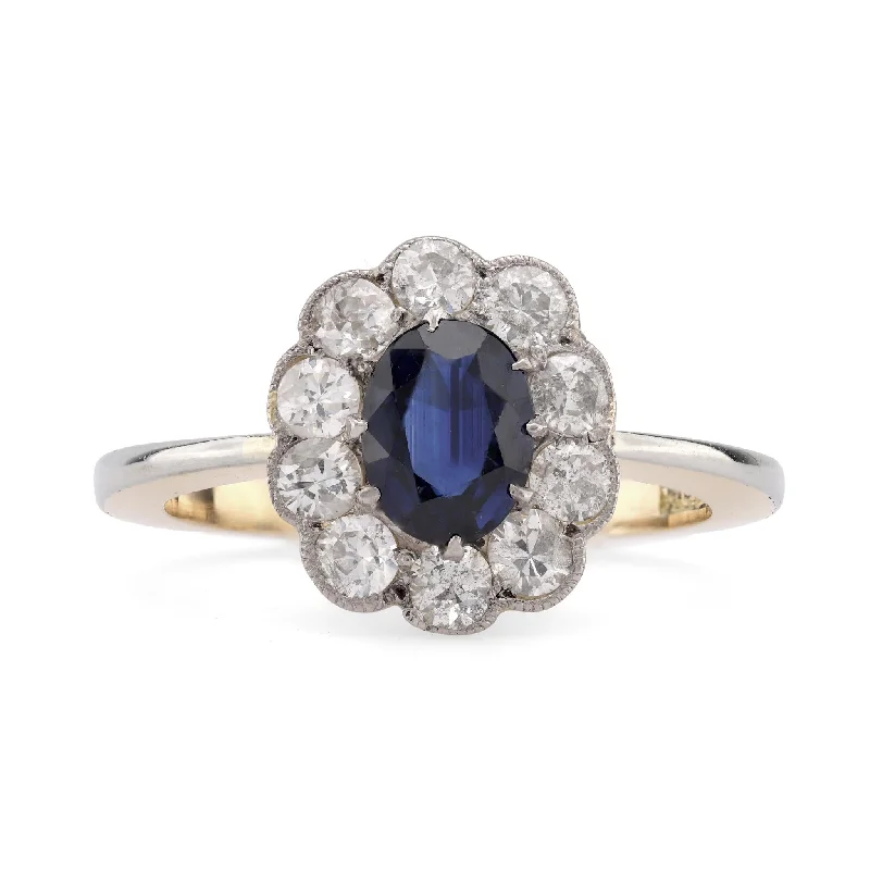 adjustable gemstone ring for women -Edwardian Style Sapphire Diamond 18K Yellow Gold Cluster Ring