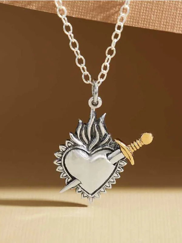 minimalist necklace for women -Flaming Heart & Sword Necklace