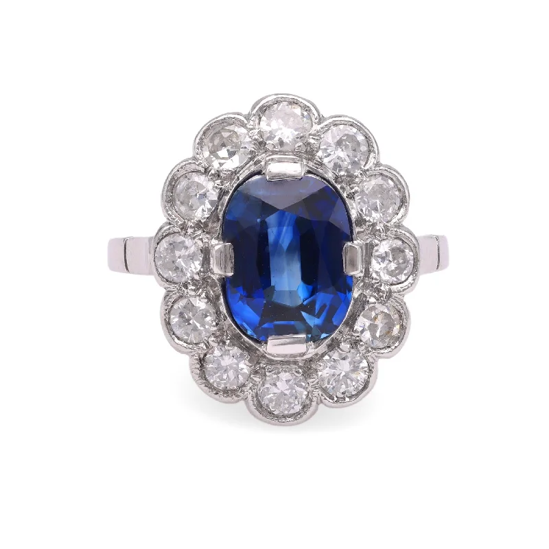 men’s white gold wedding band -French Art Deco Sapphire Diamond Platinum Cluster Ring