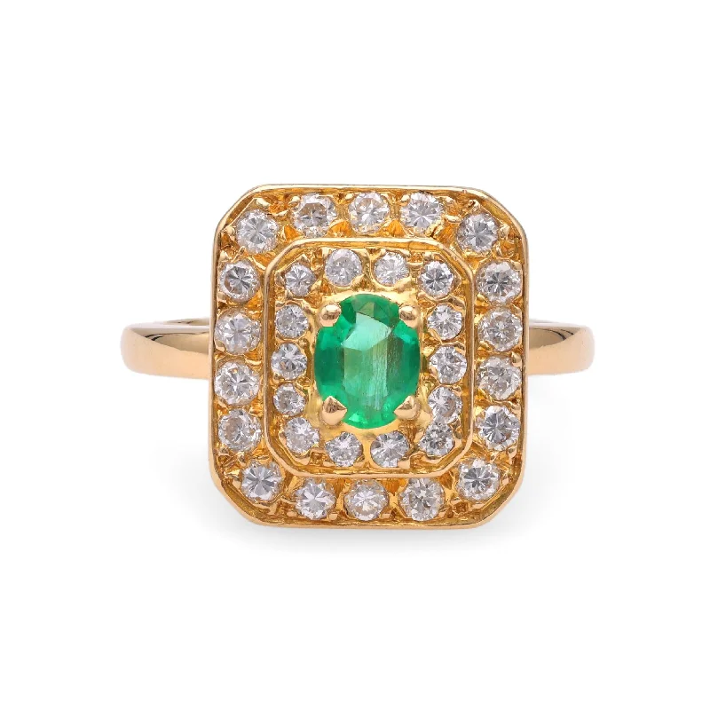 minimalist wedding ring for women -French Emerald Diamond Yellow Gold Ring