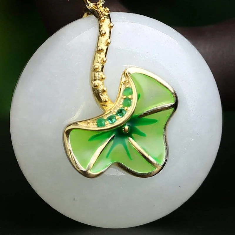 classic chain necklace for men -Genuine White Nephrite Jade Necklace with Gold Plated Sterling Silver and Pink & Green CZ