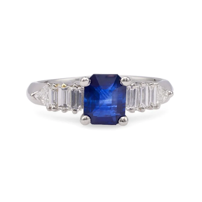 men’s engraved ring for gifts -GIA 0.97 Carat Ceylon Sapphire Diamond Platinum Ring