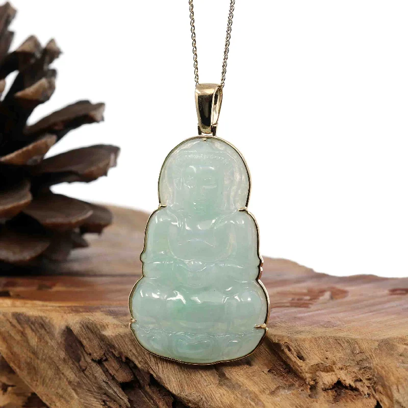 gold star necklace for women -"Goddess of Compassion" 18k Yellow Gold Genuine Burmese Jadeite Jade Guanyin Necklace