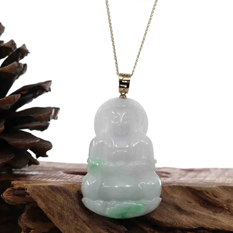 unique name necklace for women -"Goddess of Compassion" 18k Yellow Gold Genuine Burmese Jadeite Jade Guanyin Necklace